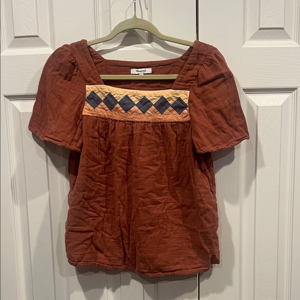 Madewell Brand Women's Rust Top with Geometric Detail